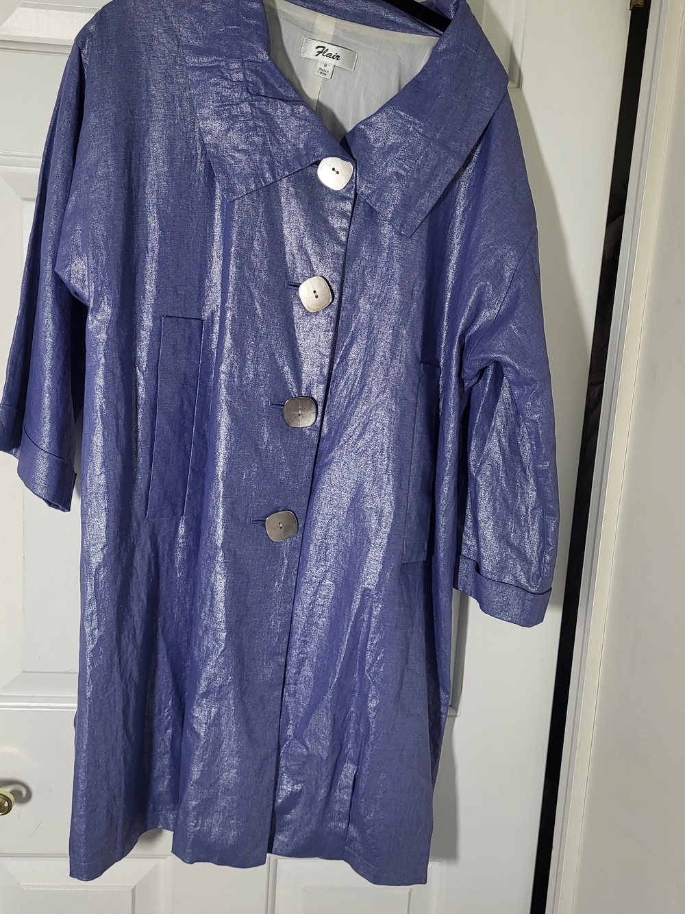 Flair Shiny Periwinkle Blue Linen Blend Button-Front Coat